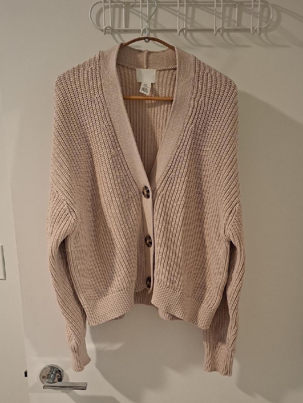 H&M Beige/Cream 100% Cotton Oversized Cropped Grandpa Cardigan (Size M)